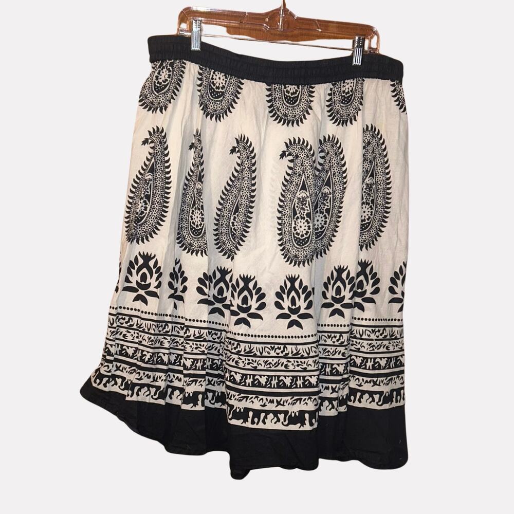 Free People White Paisley Cotton Skirt Elastic Waist Boho Cottagecore Size L
